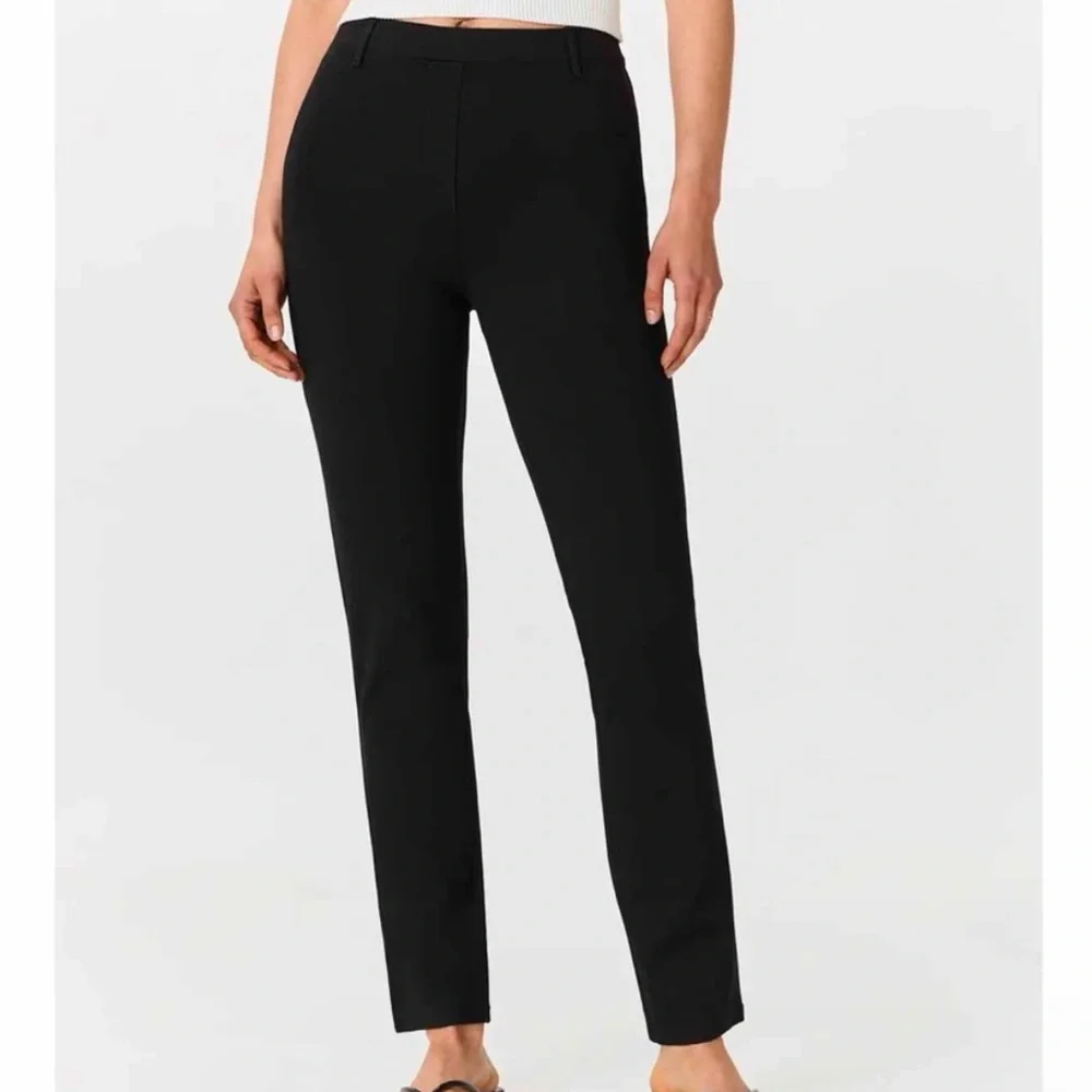 Quince Medium Petite Ultra Stretch Ponte‎ Straight Leg Pants Black Office Career